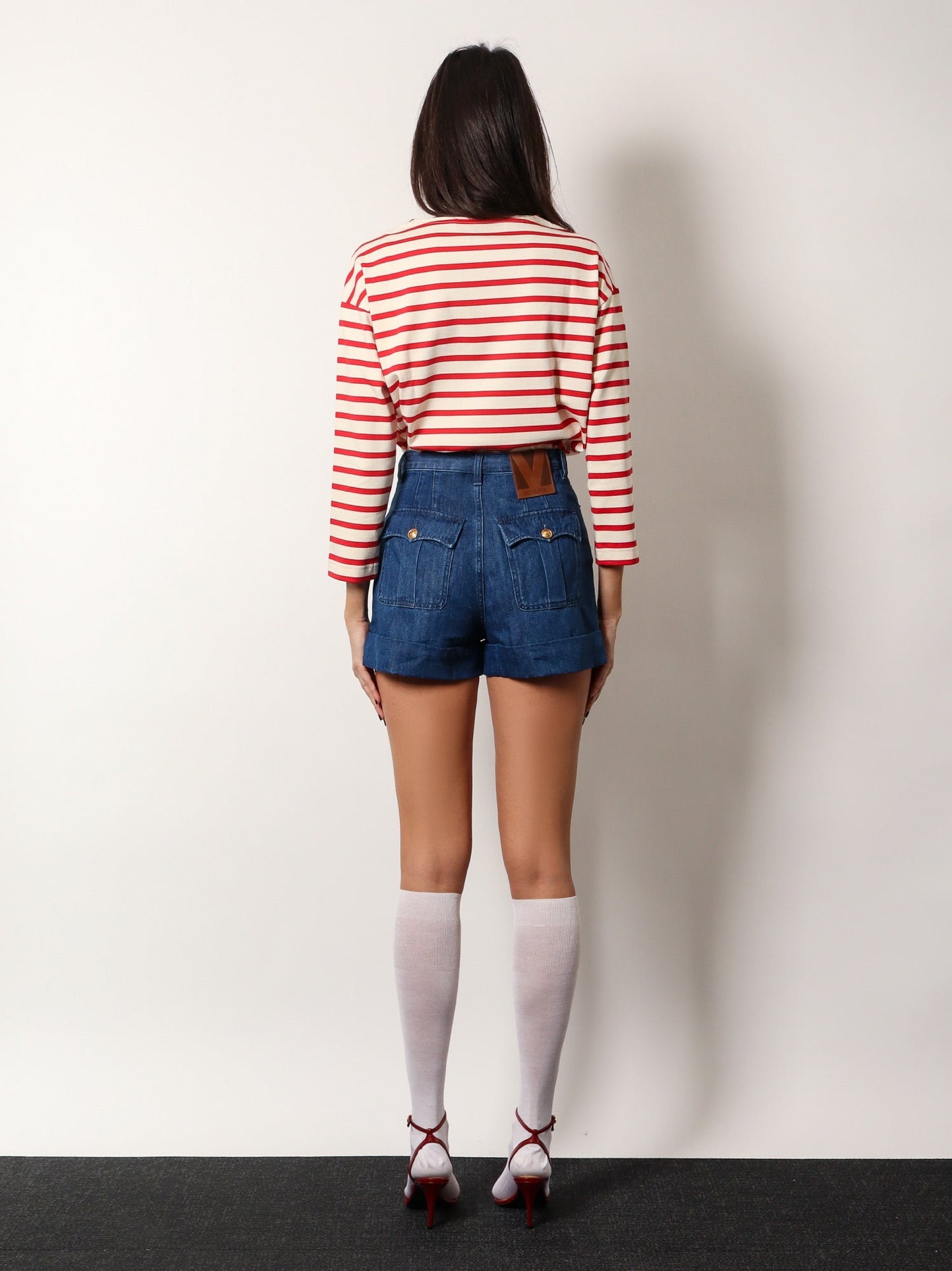 Valentino Cotton And Linen Shorts With Chez Valentino Leather Tag