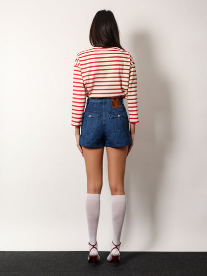 Valentino Cotton And Linen Shorts With Chez Valentino Leather Tag