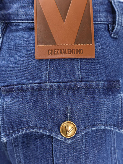 Valentino Cotton And Linen Shorts With Chez Valentino Leather Tag