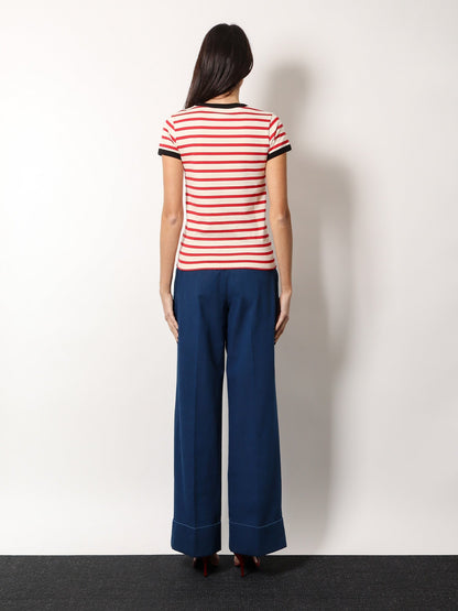 Valentino Striped Cotton T Shirt With Embroidered Logo