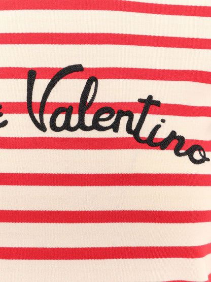 Valentino Striped Cotton T Shirt With Embroidered Logo