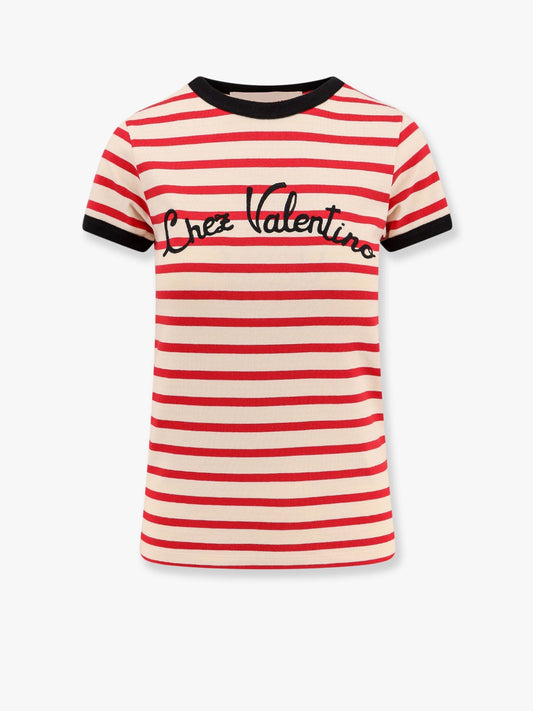Valentino Striped Cotton T Shirt With Embroidered Logo
