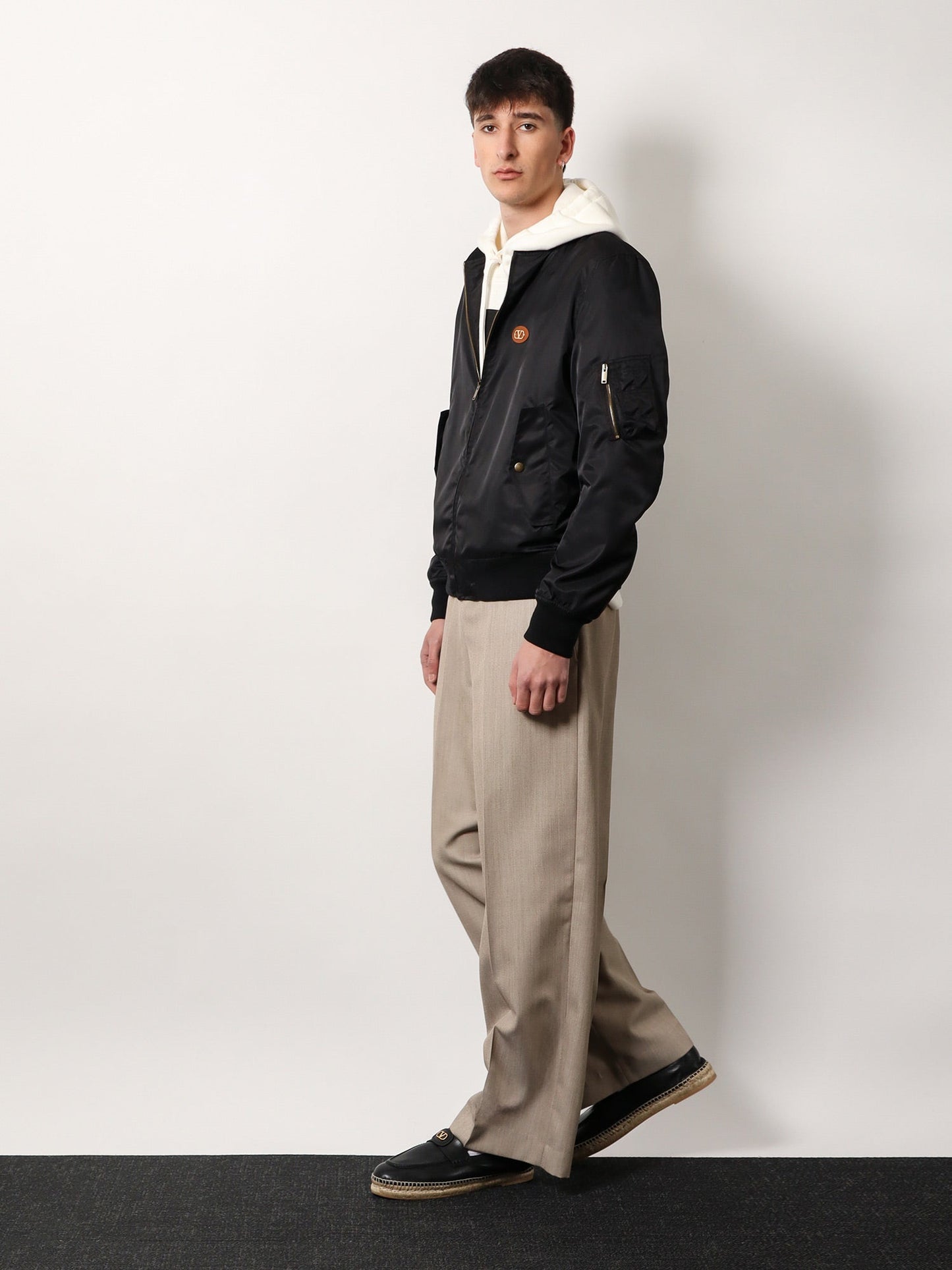 Valentino Nylon Bomber With Leather Patch And Vlogo Detail