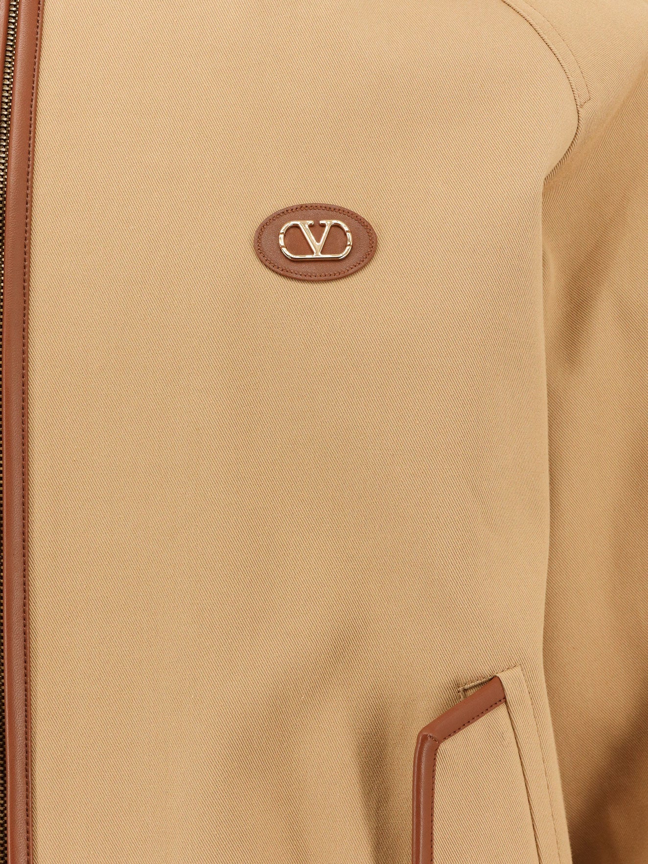 Valentino Cotton Jacket With Leather Profiles