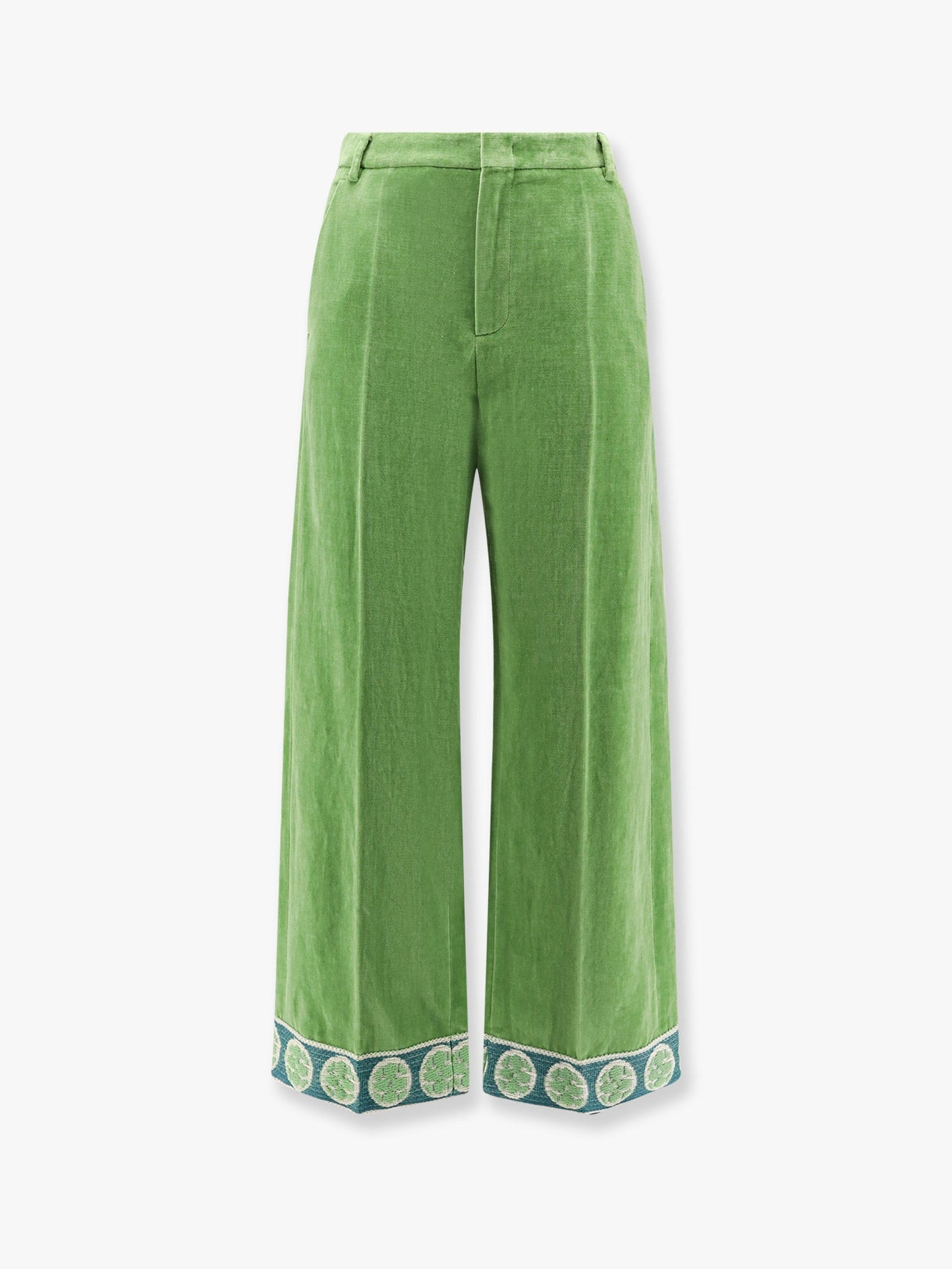 Valentino Washed Cotton And Linen Trouser With Jacquard Bottom