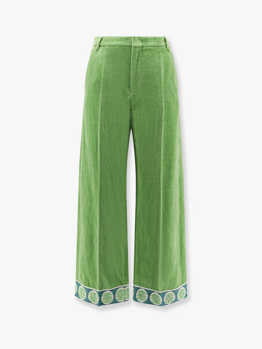 Valentino Washed Cotton And Linen Trouser With Jacquard Bottom