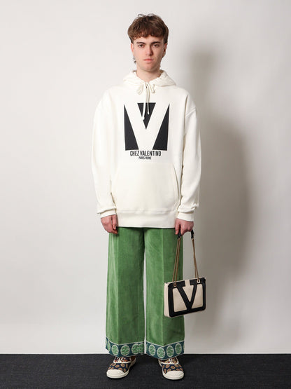 Valentino Washed Cotton And Linen Trouser With Jacquard Bottom