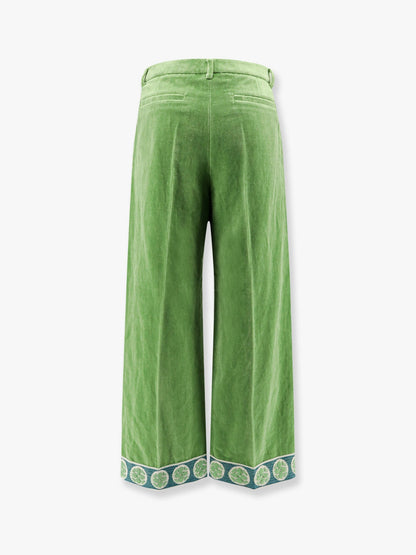 Valentino Washed Cotton And Linen Trouser With Jacquard Bottom