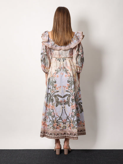 Zimmermann Wylie Off Shoulder Dress With Multicolor Print