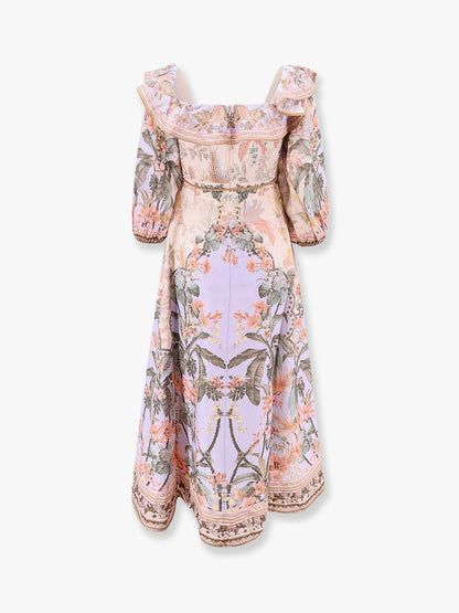 Zimmermann Wylie Off Shoulder Dress With Multicolor Print