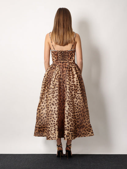 Zimmermann Linen And Silk Midi Dress With Animalier Print