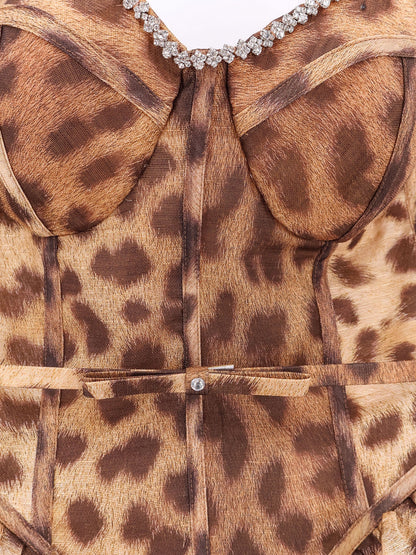Zimmermann Linen And Silk Midi Dress With Animalier Print