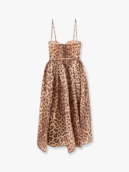 Zimmermann Linen And Silk Midi Dress With Animalier Print