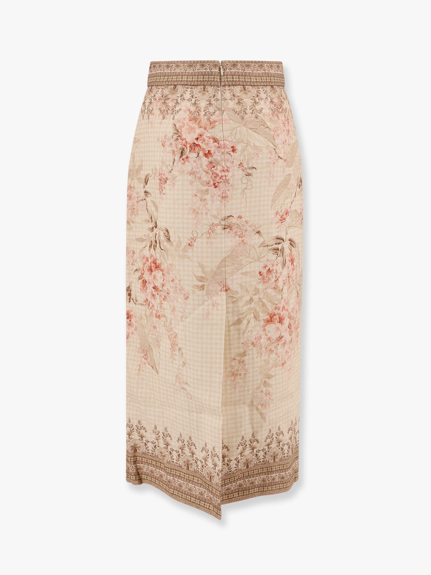 Zimmermann Illuminate Linen Pencil Midi Skirt With Floral Print