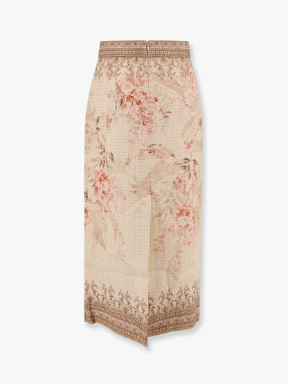 Zimmermann Illuminate Linen Pencil Midi Skirt With Floral Print