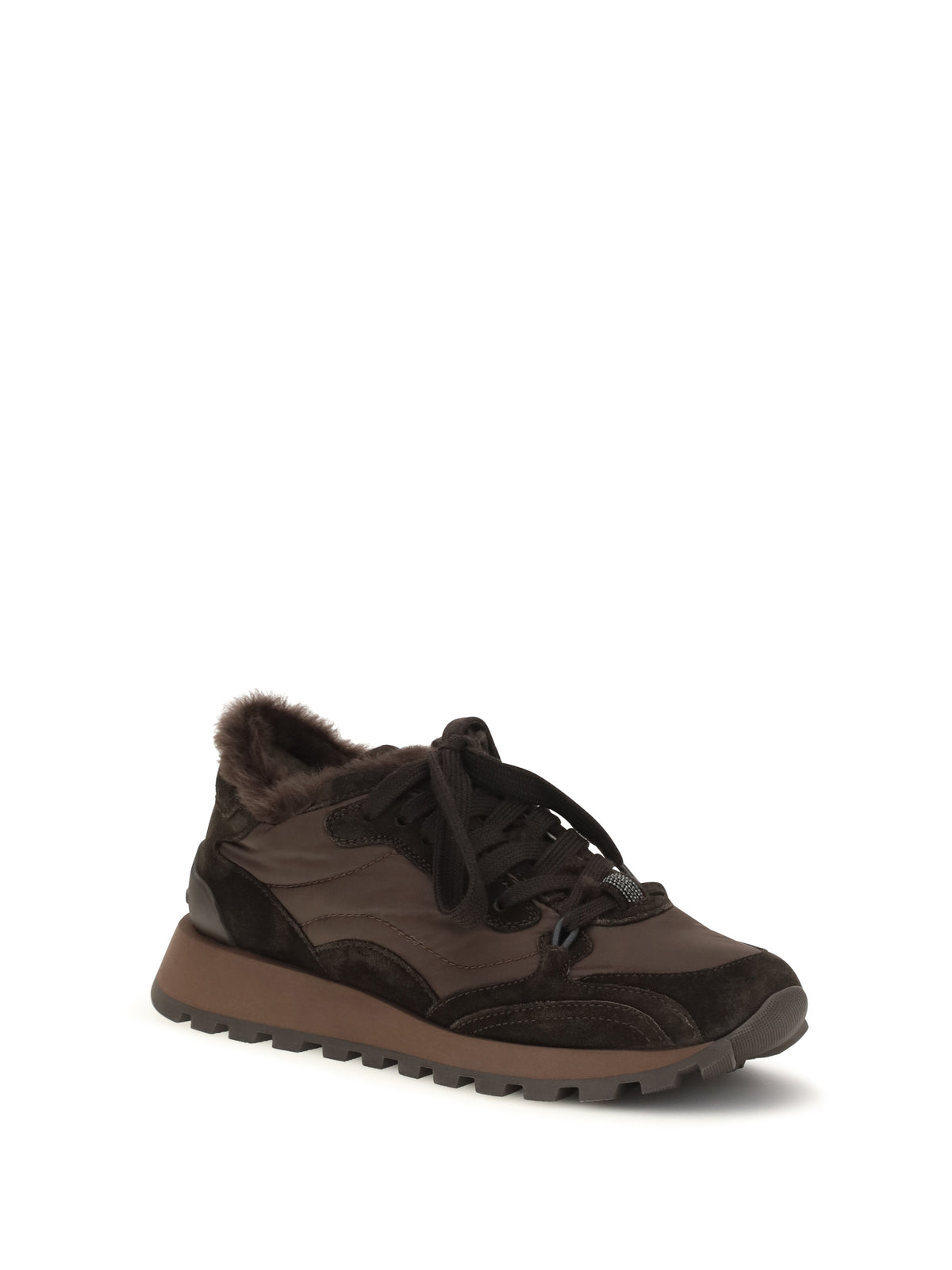Brunello Cucinelli Suede and techno fabric Sneakers with shearling lining and monile - Pepe