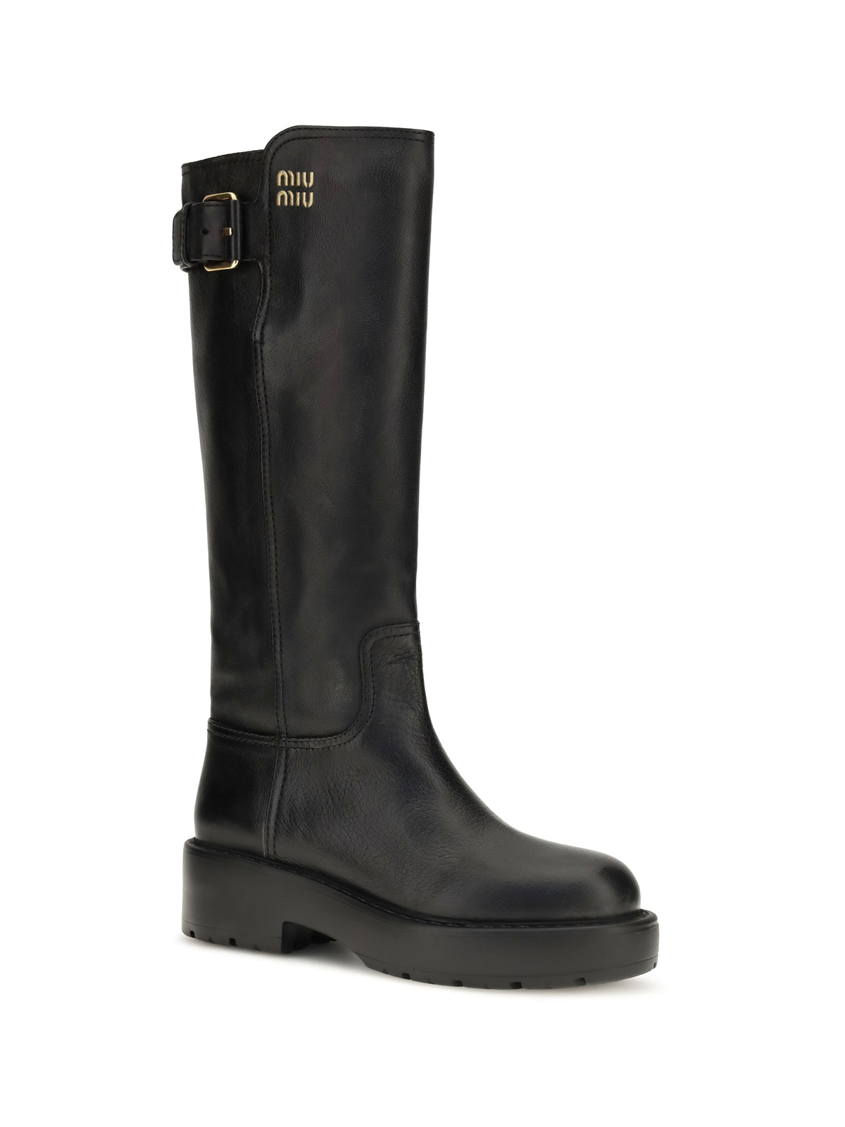 Miu Miu Leather knee-high Boots with buckle detail - Black