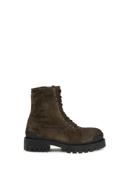 Balenciaga Combat Strike waxed suede calf leather Boots - Olive/Ag Silver
