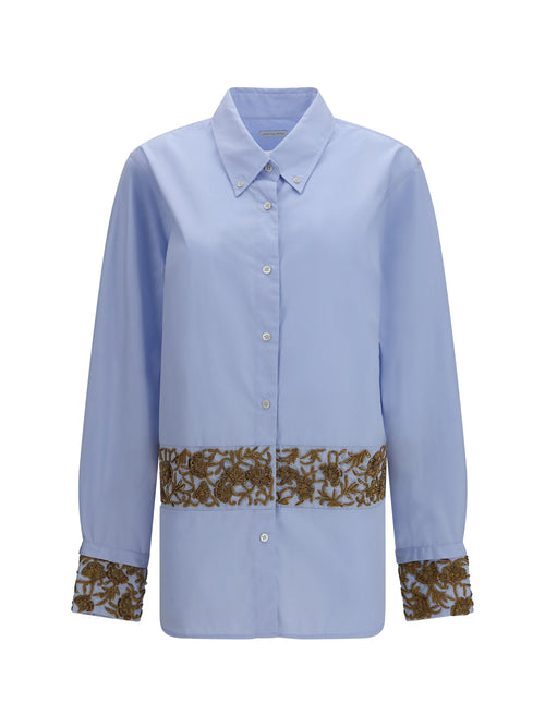 Dries Van Noten Oversized embroidered cotton Shirt - Light Blue