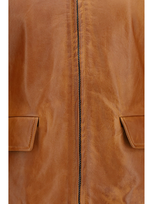 Marni Glossy leather Jacket with back martingale - Cognac