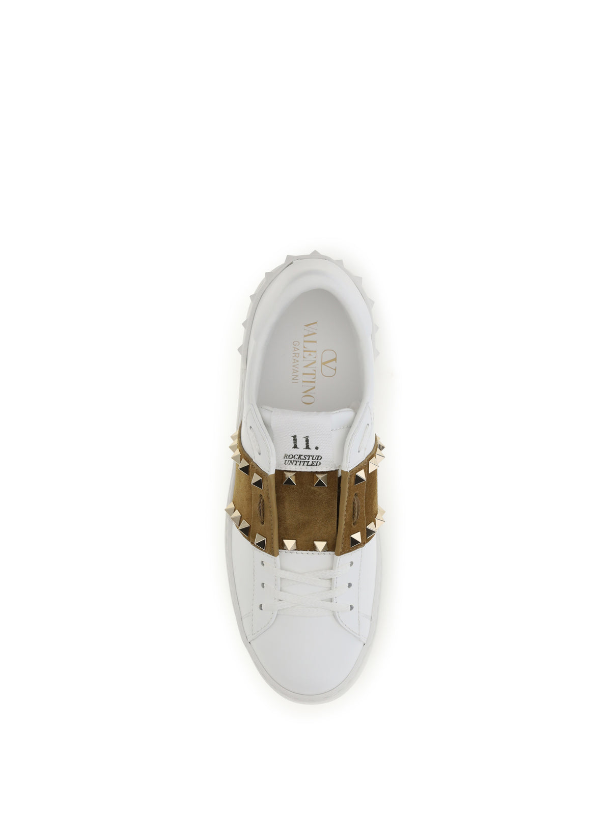 Valentino Garavani Rockstud Untitled Sneakers with suede band - White/Havana Beige/White