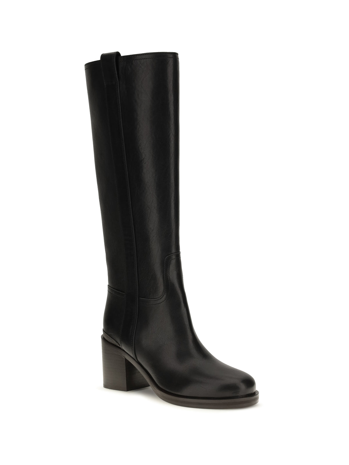 Brunello Cucinelli Leather high Boots with monile - Black