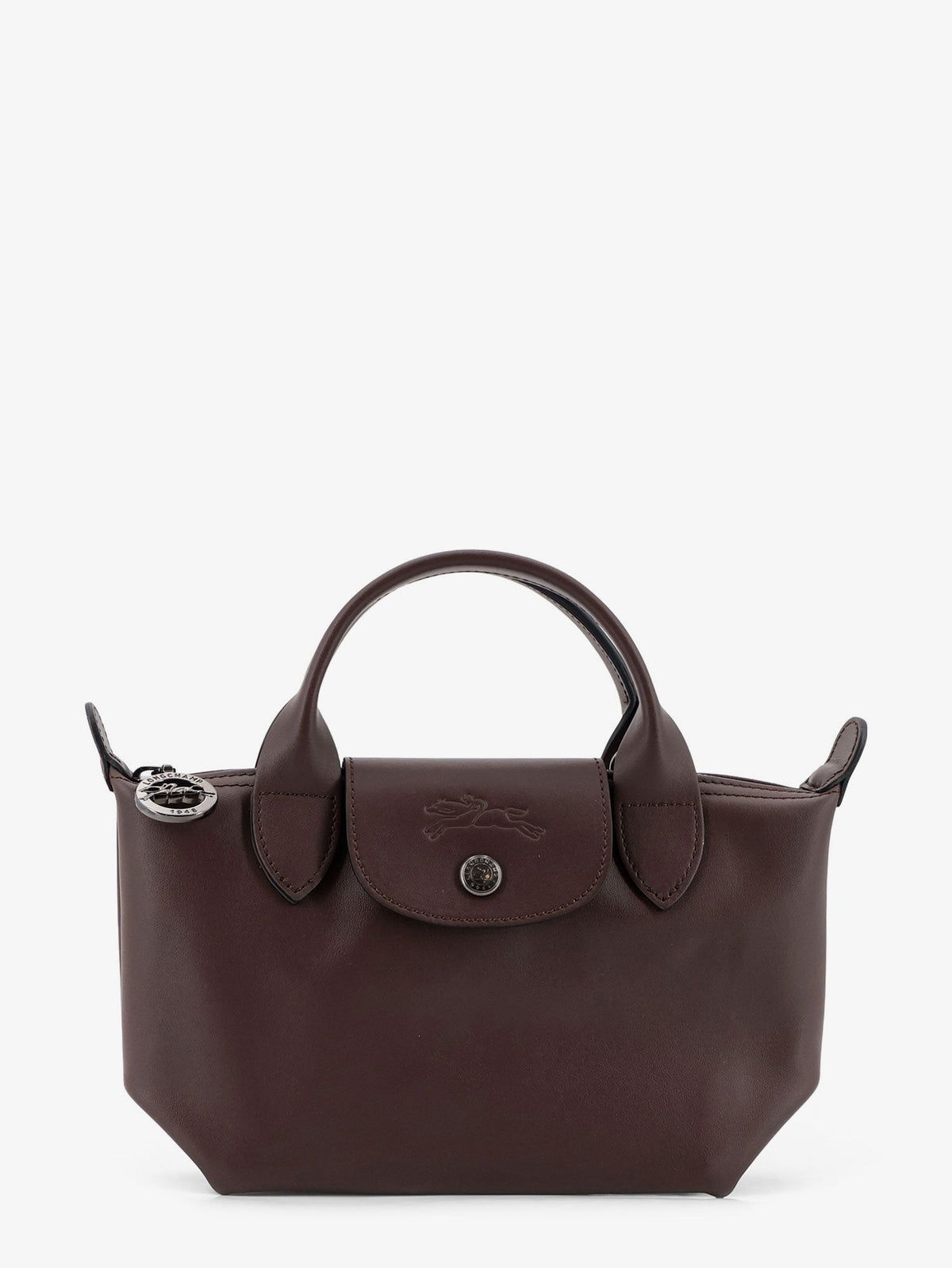 Longchamp Le Pliage Xtra XS Leather Shoulder Bag with Engraved Logo - Moka