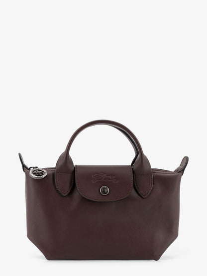 Longchamp Le Pliage Xtra XS Leather Shoulder Bag with Engraved Logo - Moka