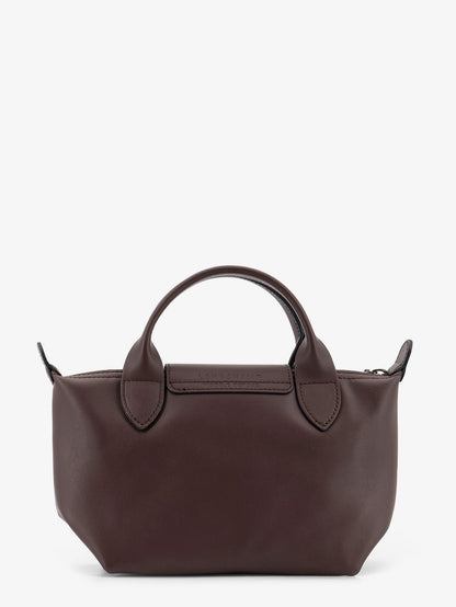 Longchamp Le Pliage Xtra XS Leather Shoulder Bag with Engraved Logo - Moka