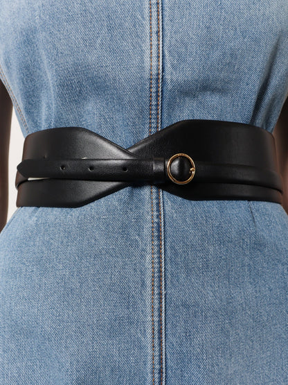 Alaia Maxi leather belt with metal buckle - Noir