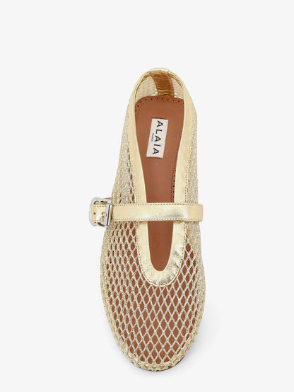 Alaia Ballet Flats Glitter Mesh And Leather Ballerinas