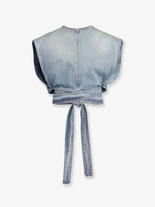 Alaia Belted denim top - Fadedblue