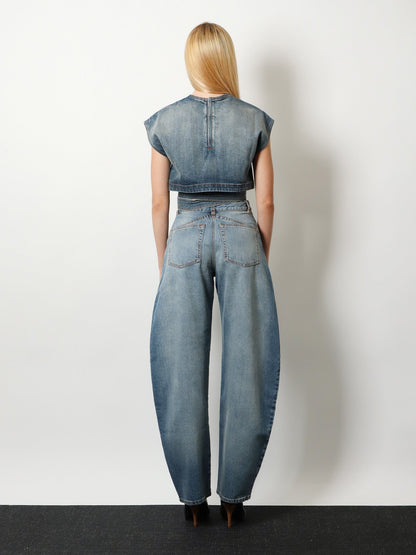 Alaia Belted denim top - Fadedblue