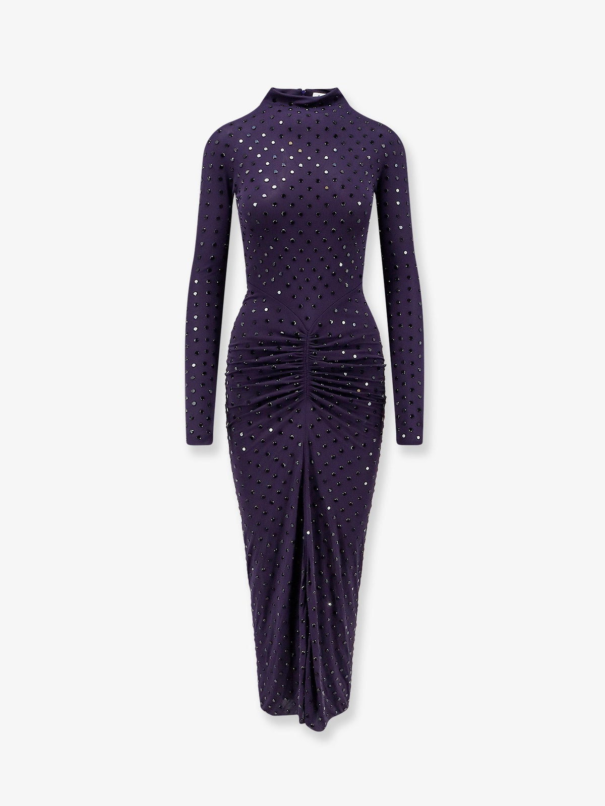Alaia Long viscose dress with all-over rhinestones - Aubergine/Noir