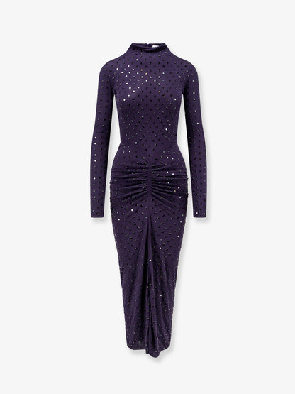 Alaia Long viscose dress with all-over rhinestones - Aubergine/Noir