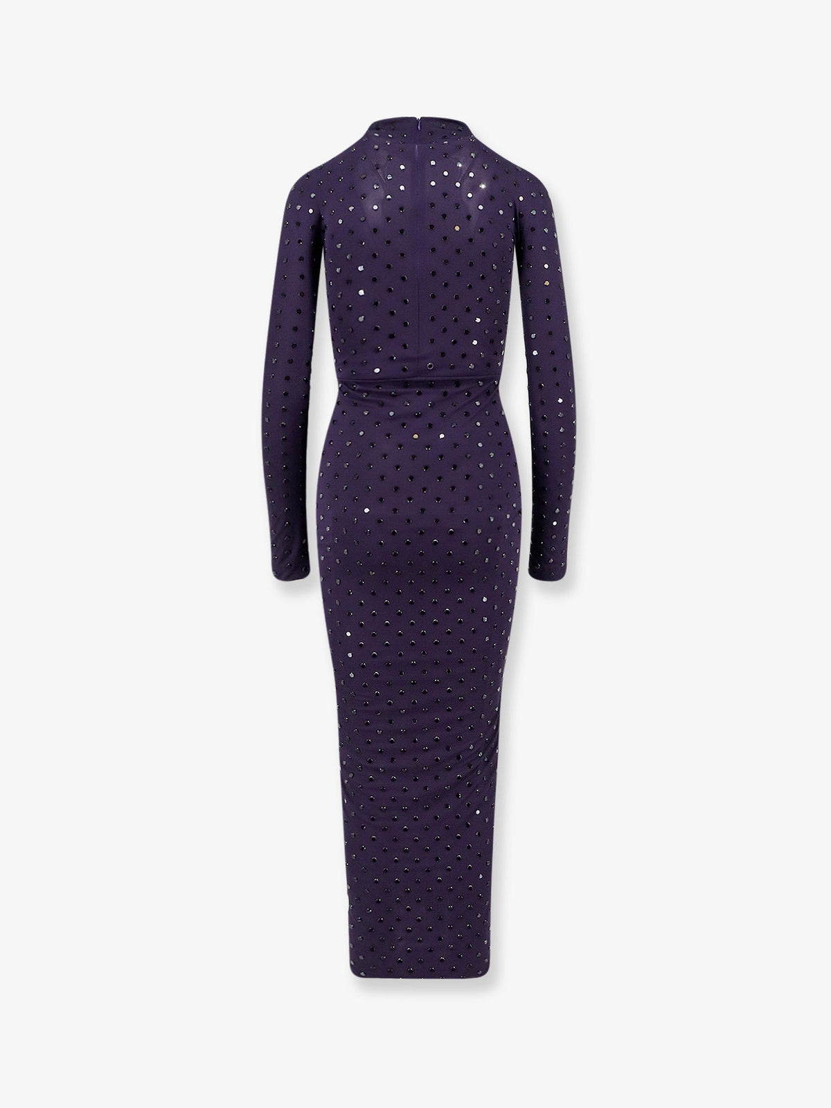 Alaia Long viscose dress with all-over rhinestones - Aubergine/Noir