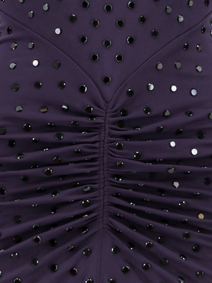 Alaia Long viscose dress with all-over rhinestones - Aubergine/Noir