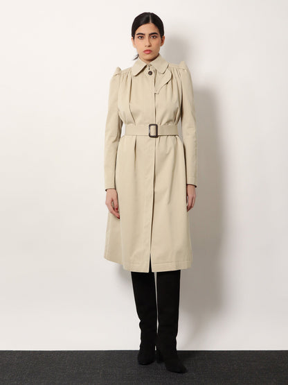 Alexander McQueen Cotton trench with Puff sleeves - Pale Beige