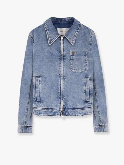 Ami Paris Denim Jacket With Iconic Embroidery