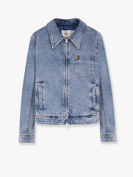 Ami Paris Denim Jacket With Iconic Embroidery