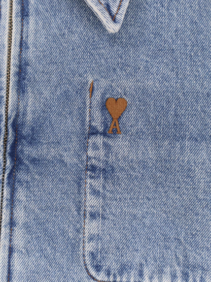 Ami Paris Denim Jacket With Iconic Embroidery