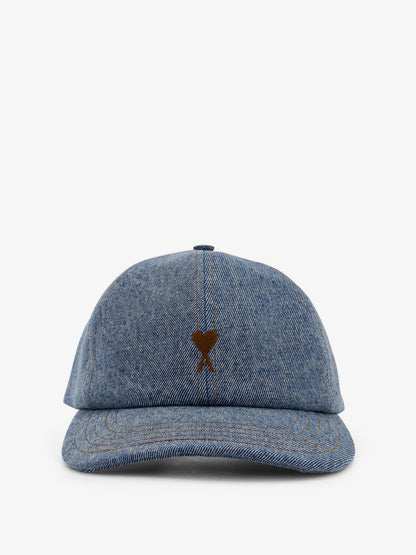 Ami Paris Blue Denim Hat With Embroidered Logo