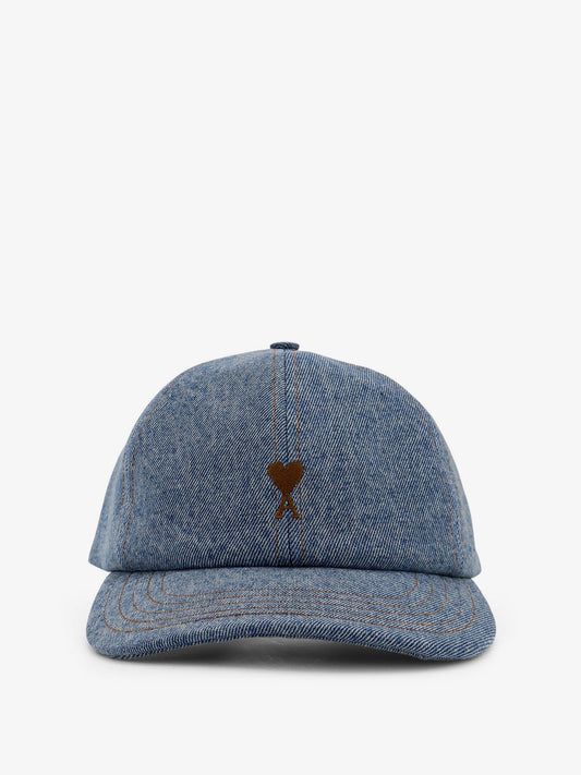 Ami Paris Blue Denim Hat With Embroidered Logo