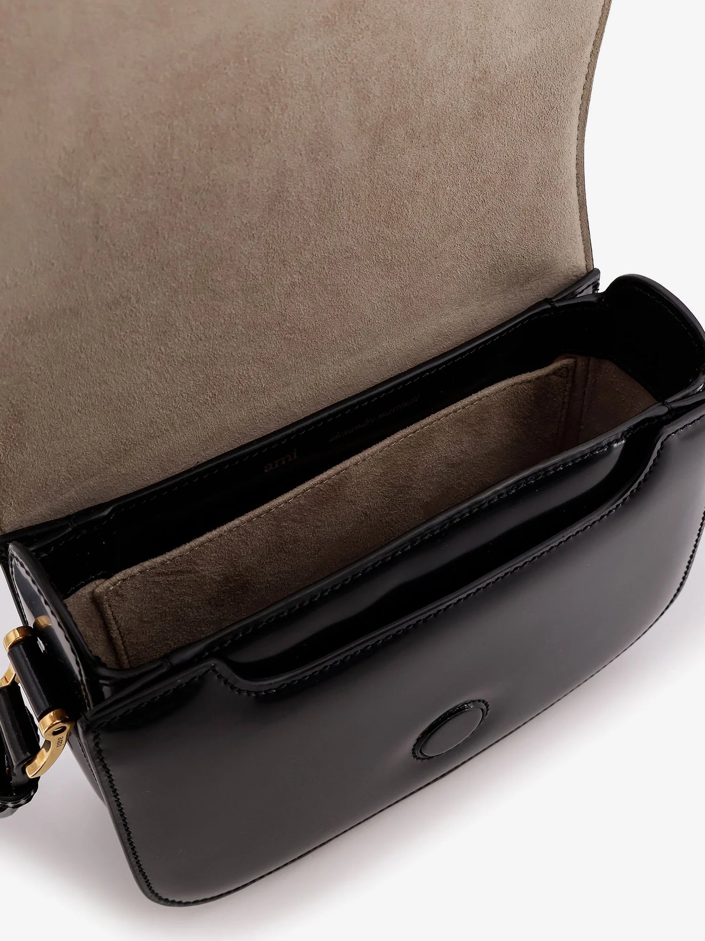 Ami Paris Leather Shoulder Bag With Metal Logo On The Front