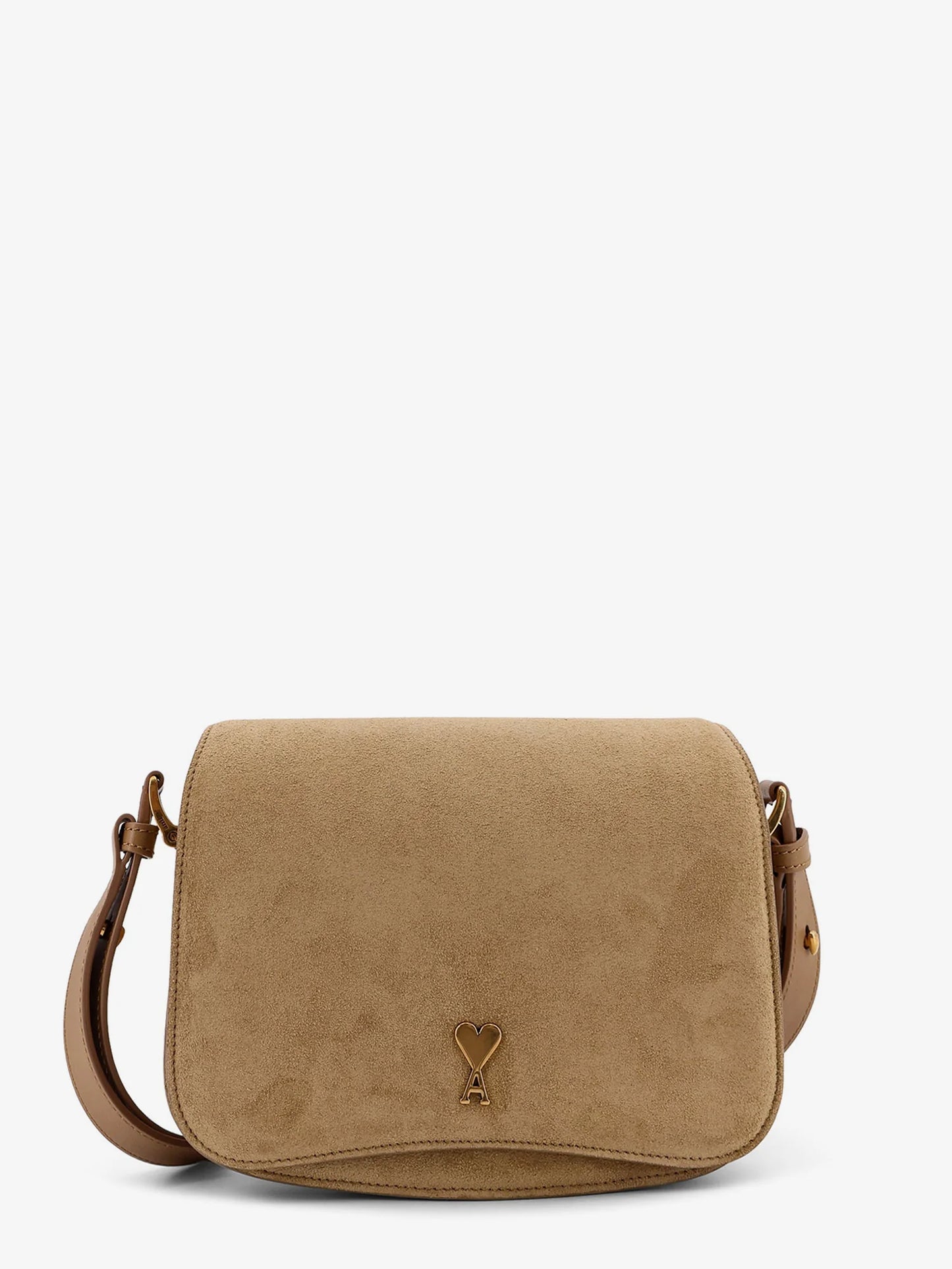 Ami Paris Leather Shoulder Bag With Metal Logo On The Front