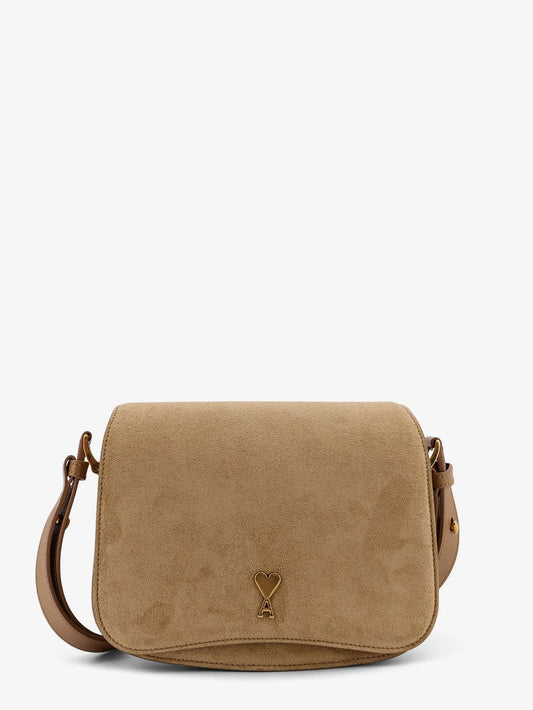 Ami Paris Leather Shoulder Bag With Metal Logo On The Front
