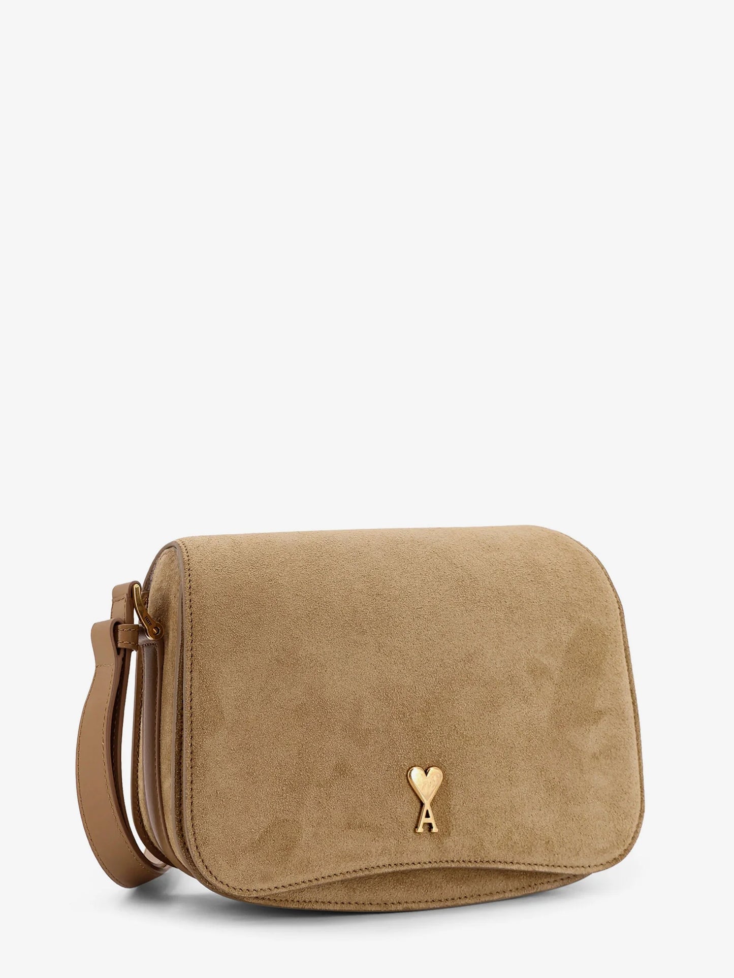 Ami Paris Leather Shoulder Bag With Metal Logo On The Front