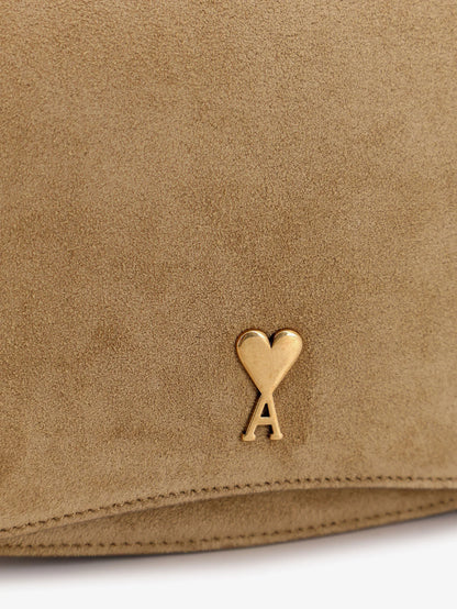 Ami Paris Leather Shoulder Bag With Metal Logo On The Front