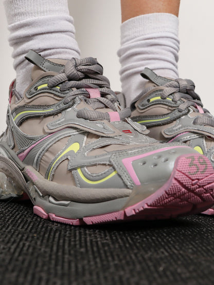 Balenciaga Runner 2 nylon low-top sneakers with leather inserts - Beige/Gry/F Yel/Pink