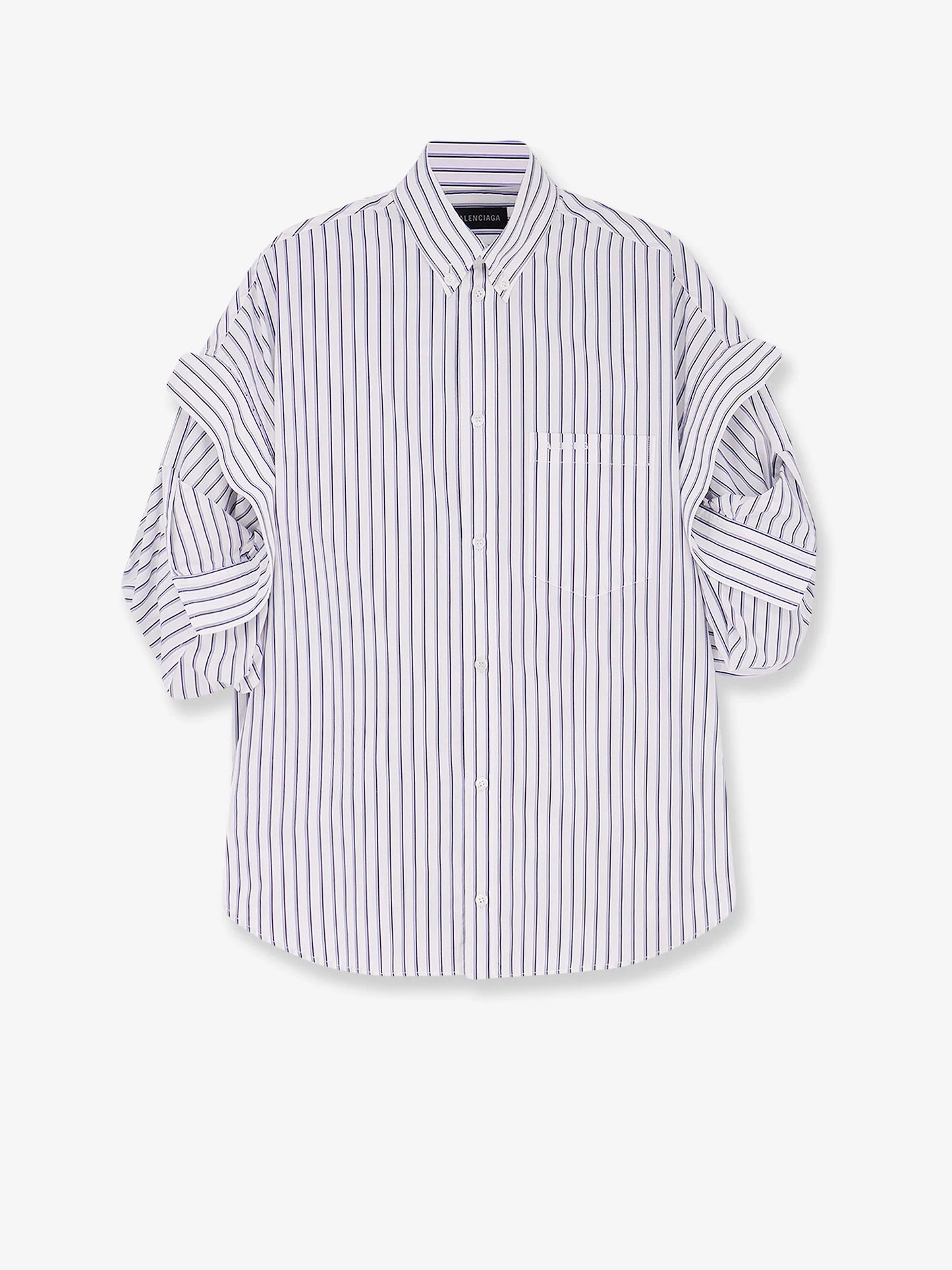 Balenciaga Tucked Sleeve Striped Cotton Shirt